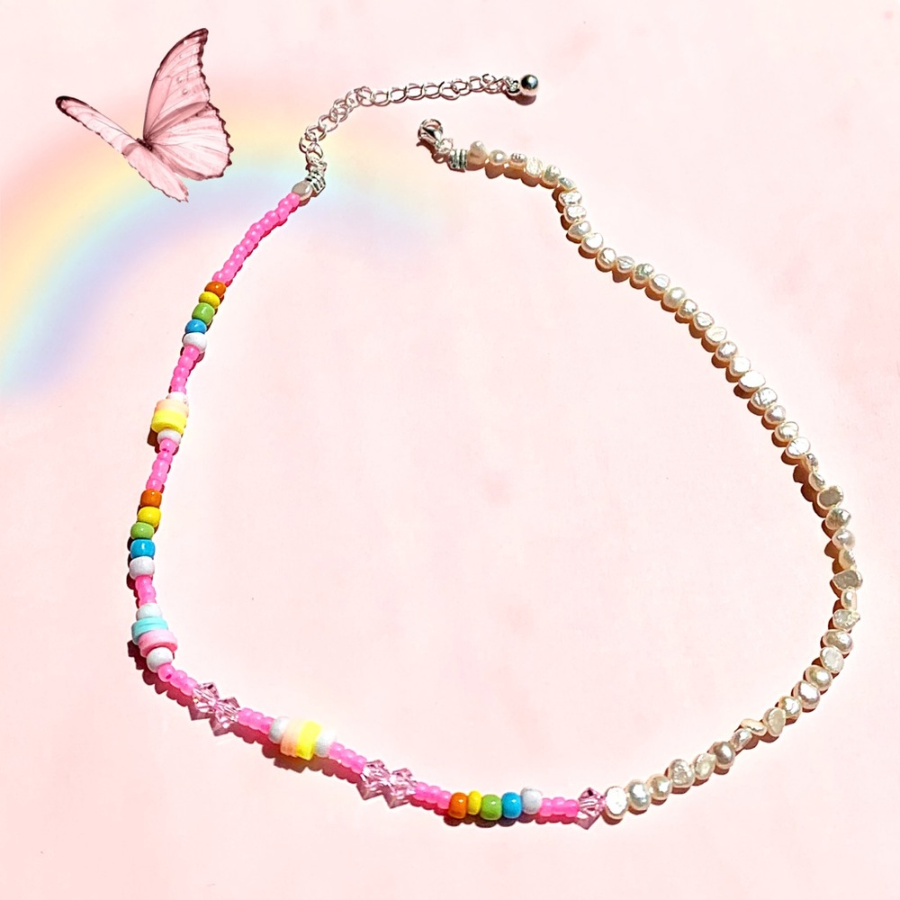 Half beaded half pearl choker necklace 🌸